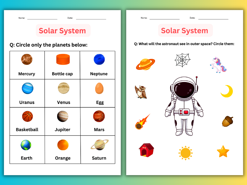 Printable Preschool Solar System Worksheets for Kindergarten | Teaching