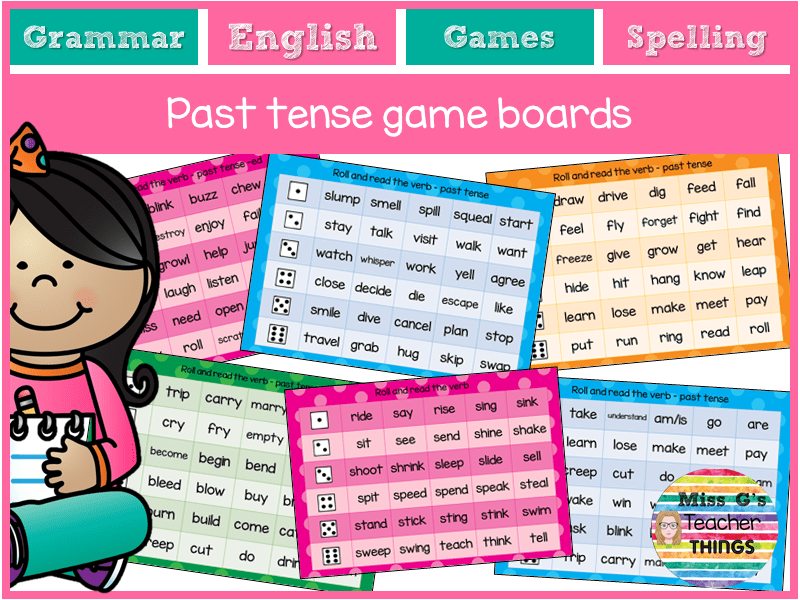 Roll the dice past tense game boards Grammar, literacy, English, ESL