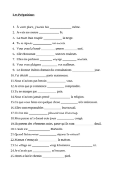 Prépositions (Prepositions In French) Worksheet 6 | Teaching Resources