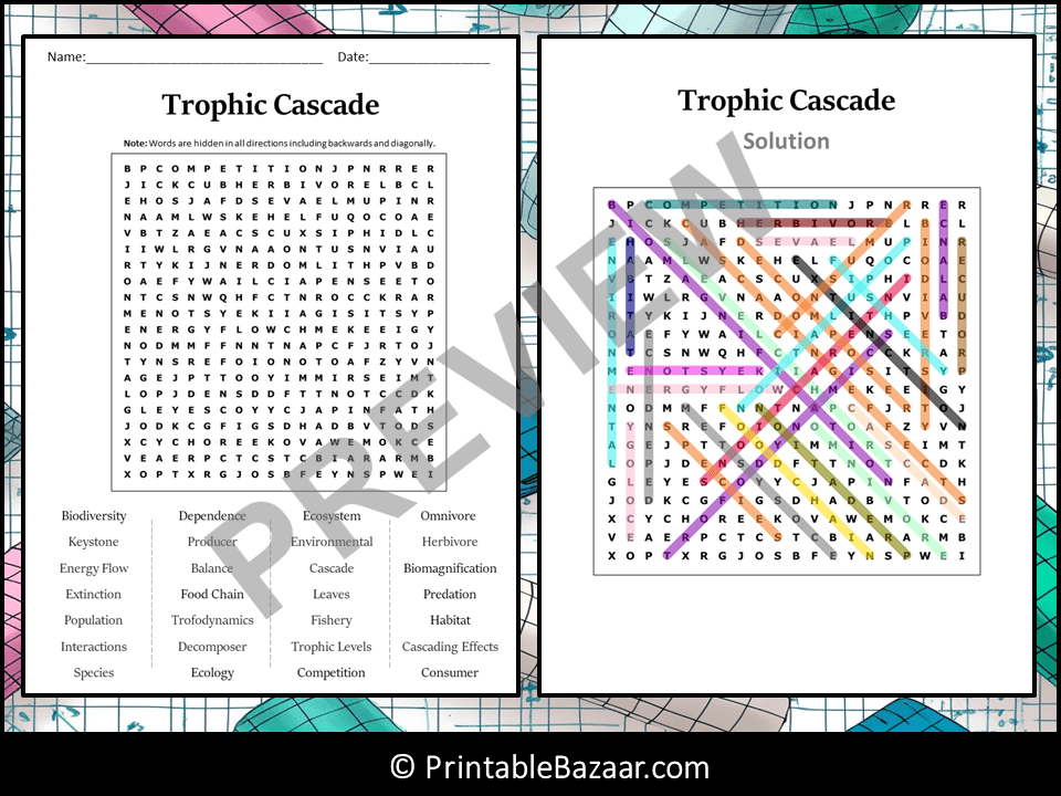 Trophic Cascade Word Search Puzzle Worksheet Activity Teaching Resources
