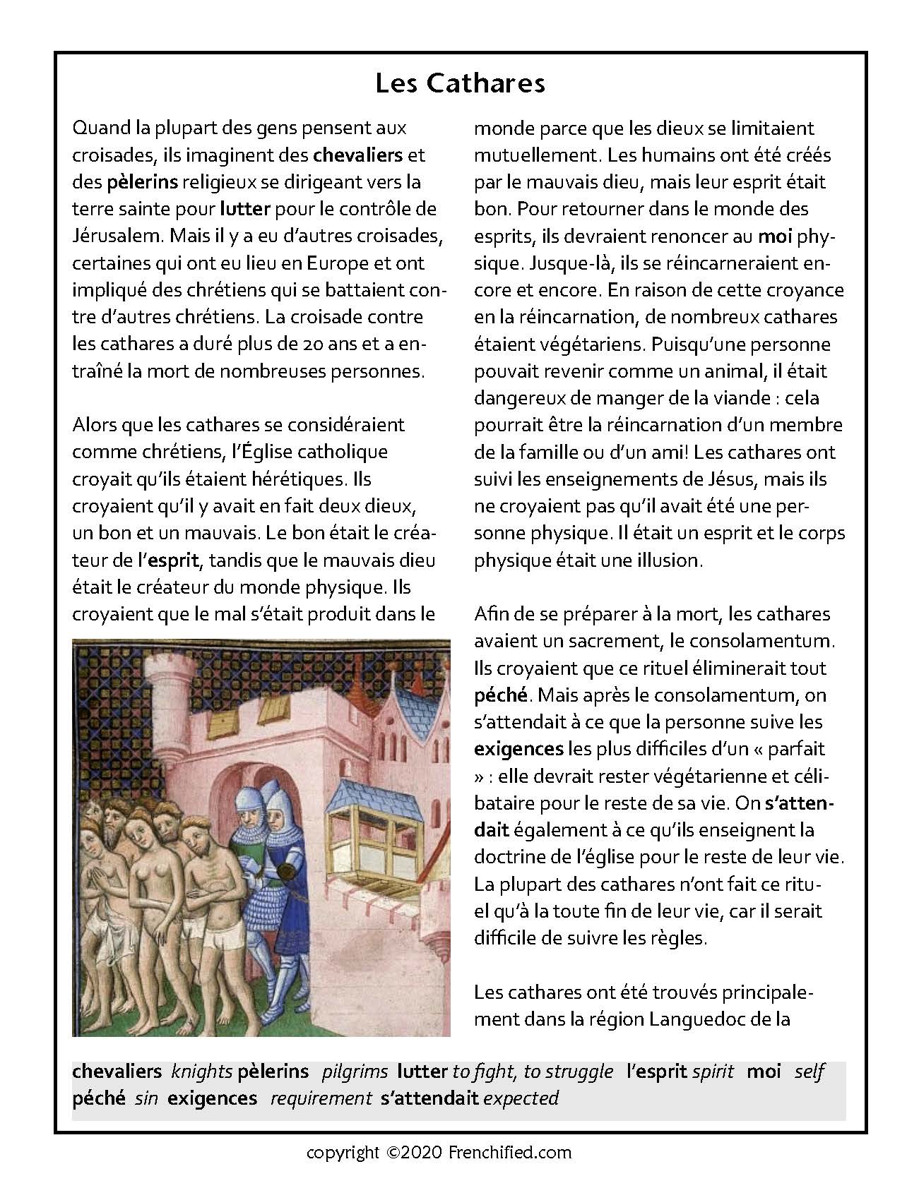 Les Cathares nonfiction French reading intermediate/advanced