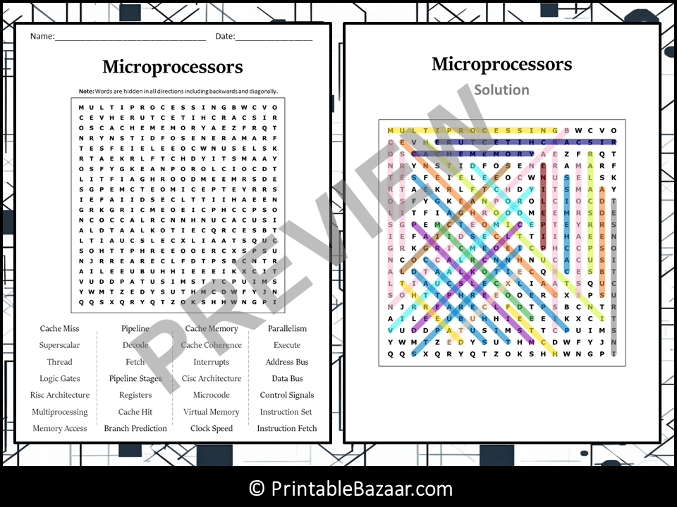 Microprocessors Word Search Puzzle Worksheet Activity Teaching Resources
