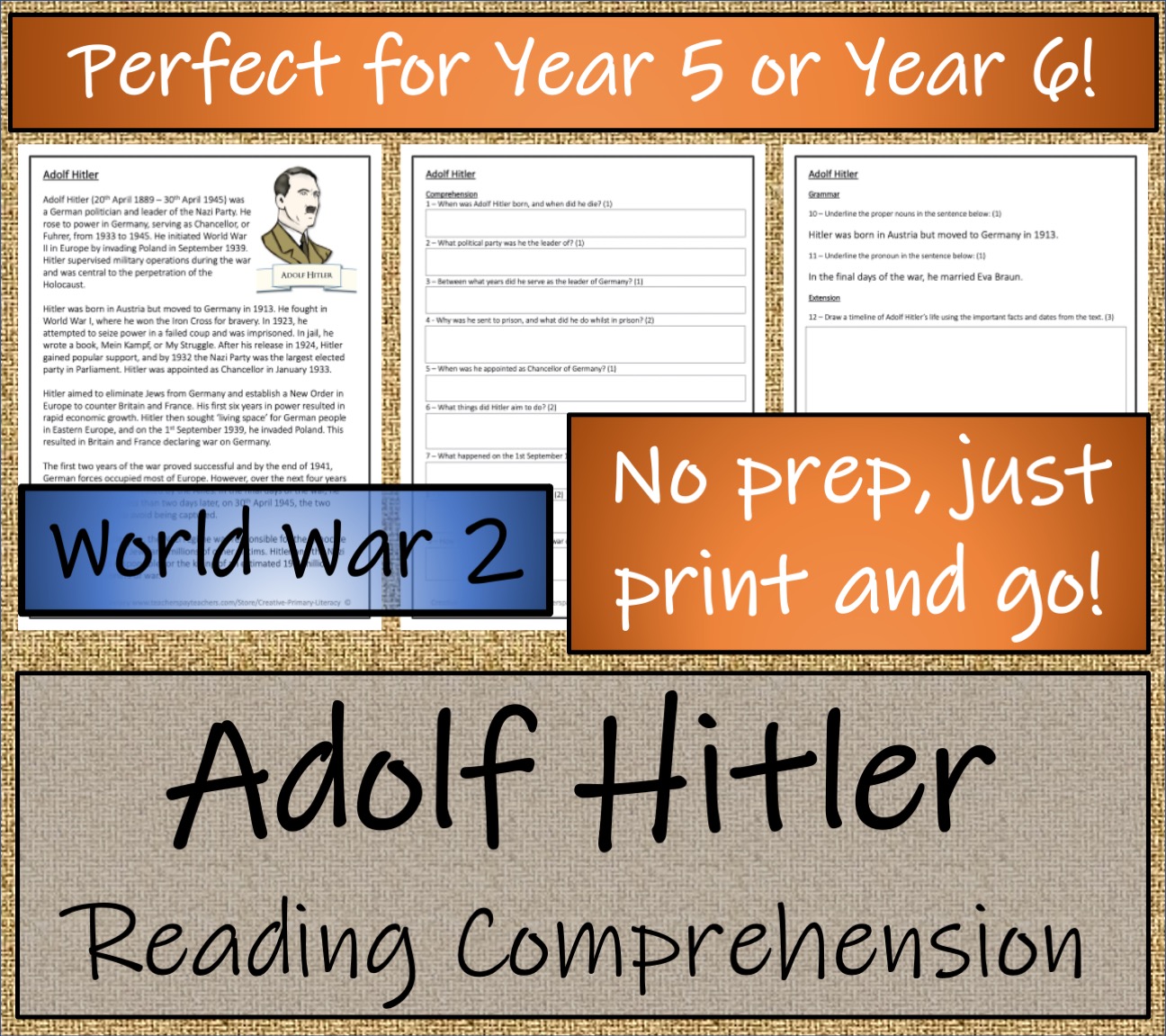 UKS2 Adolf Hitler Reading Comprehension Activity Teaching Resources UKS2 Adolf Hitler Reading Comprehension Activity Teaching Resources