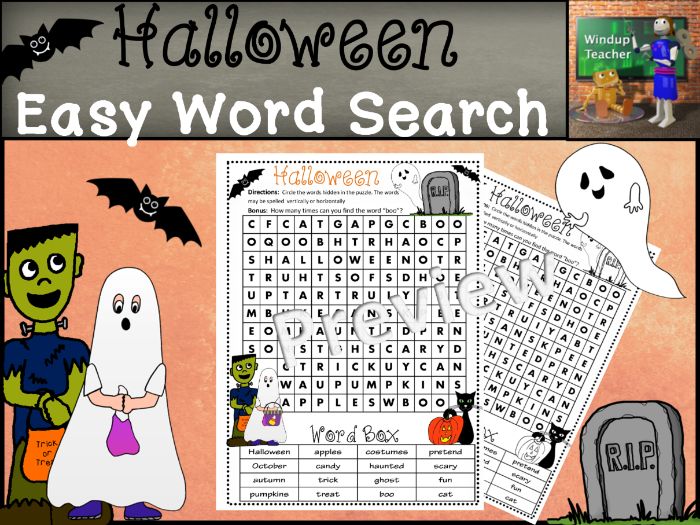 Halloween Word Search Easy Puzzle Teaching Resources