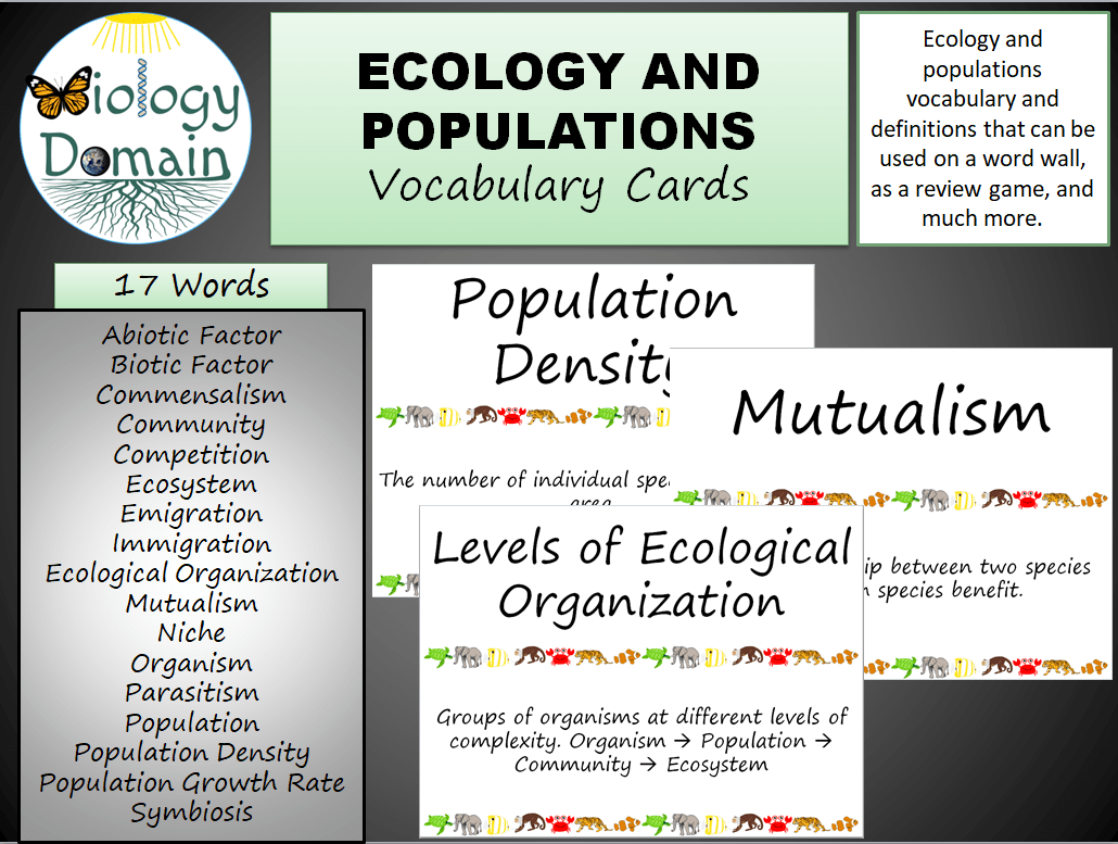 Ecology and Populations Word Wall Vocabulary Cards Teaching Resources