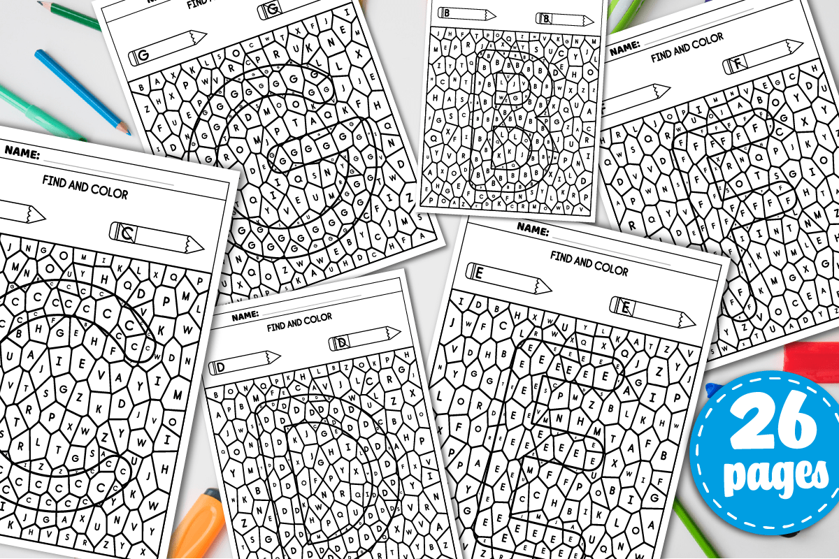 Color by Letter Uppercase Letter Recognition Worksheets for Kids