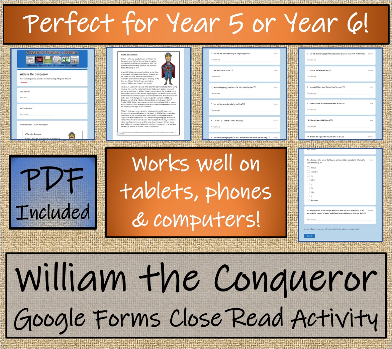 UKS2 William the Conqueror Reading Comprehension Activity Digital & Print Teaching Resources