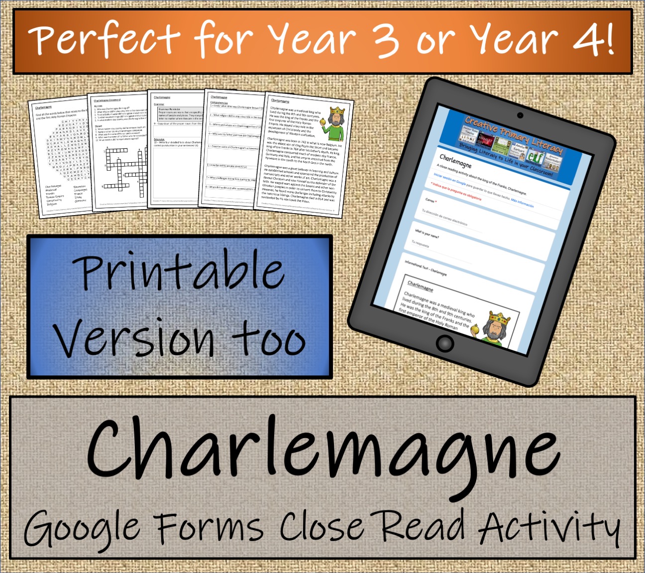 Charlemagne Reading Comprehension Digital & Print Year 3 or Year 4