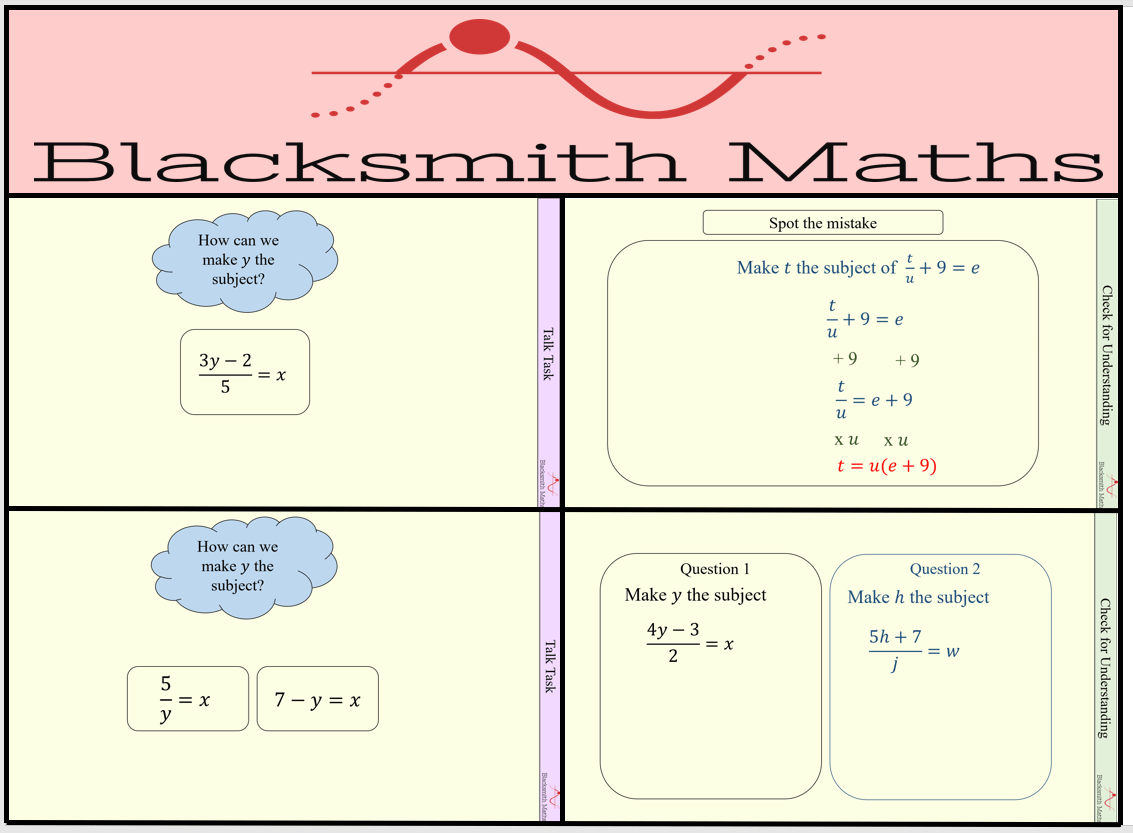Changing the subject (rearranging formula) lesson Teaching Resources