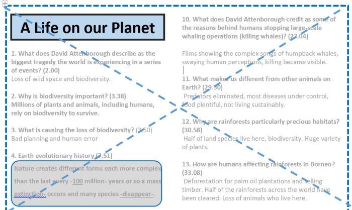 A life on our planet worksheet