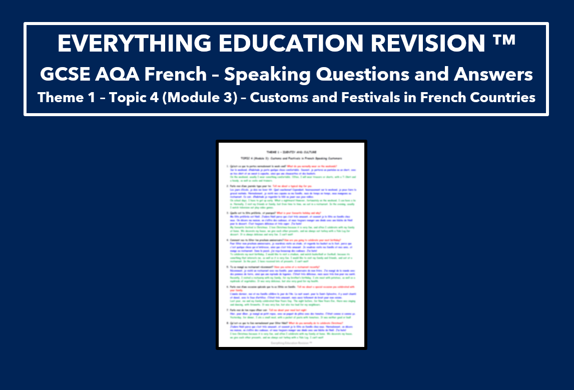 GCSE AQA French Speaking Revision Questions & Answers ALL Topics of
