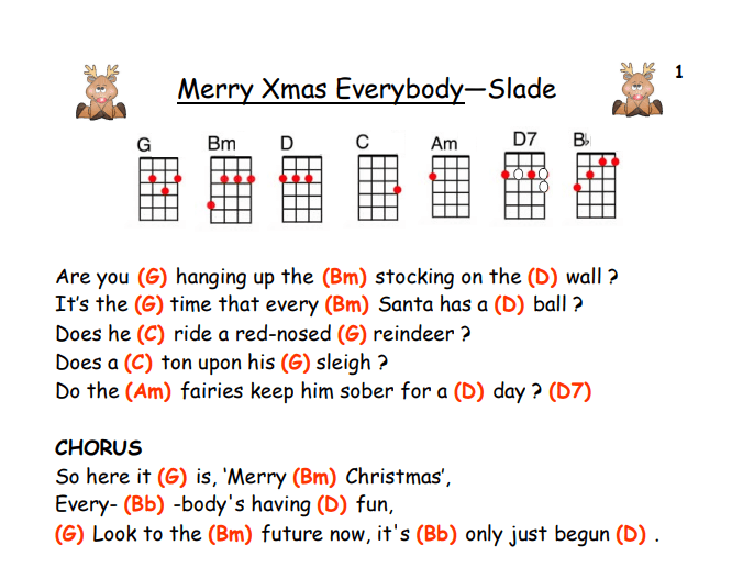 Ukulele Christmas Tunes/Tabs/Chords names and lyrics Teaching Resources