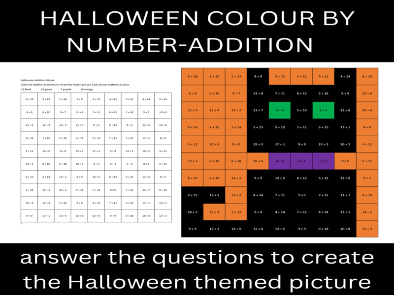 Halloween Maths Colour by Number Addition to 20 Teaching Resources