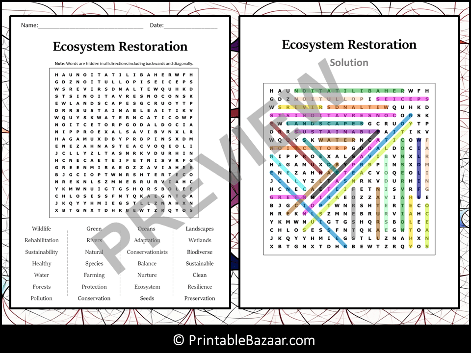 Ecosystem Restoration Word Search Puzzle Worksheet Activity Teaching Resources