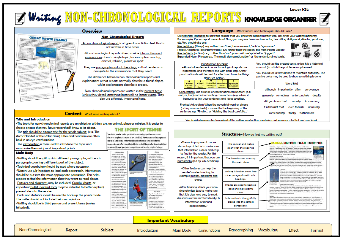 Writing NonChronological Reports Lower KS2 Knowledge Organiser