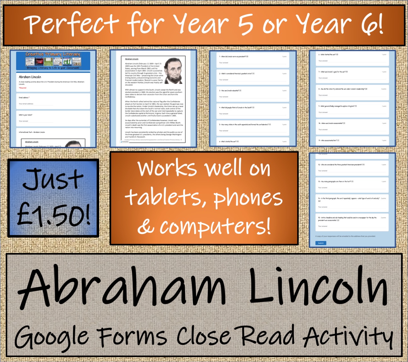 UKS2 Abraham Lincoln Reading Comprehension & Distance Learning Activity
