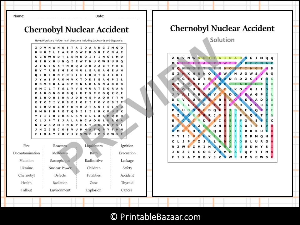 Chernobyl Nuclear Accident Word Search Puzzle Worksheet Activity Teaching Resources