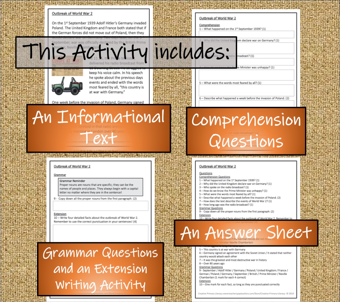 LKS2 Outbreak of World War 2 Reading Comprehension Activity Teaching