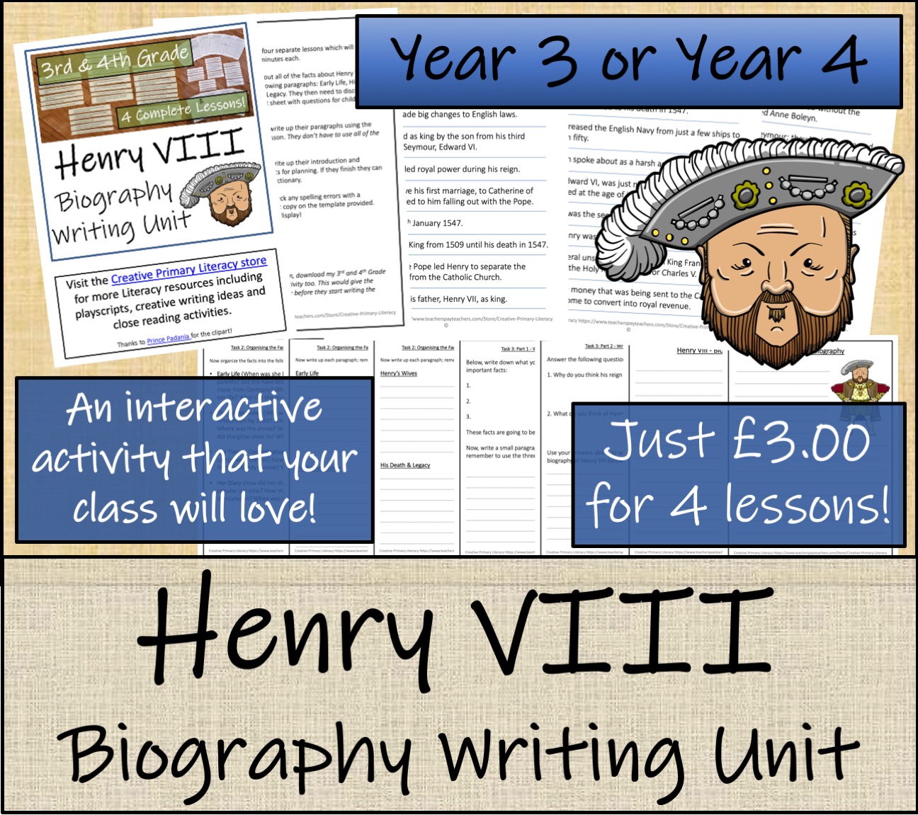 LKS2 History Henry VIII Biography Writing Activity Teaching Resources