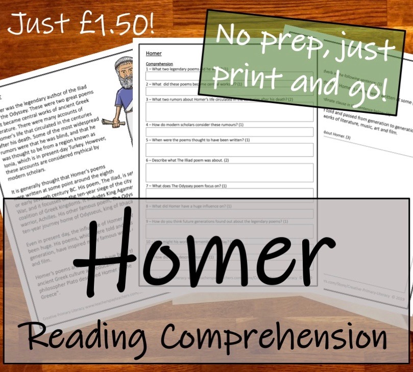 UKS2 History Homer Reading Comprehension Activity Teaching Resources