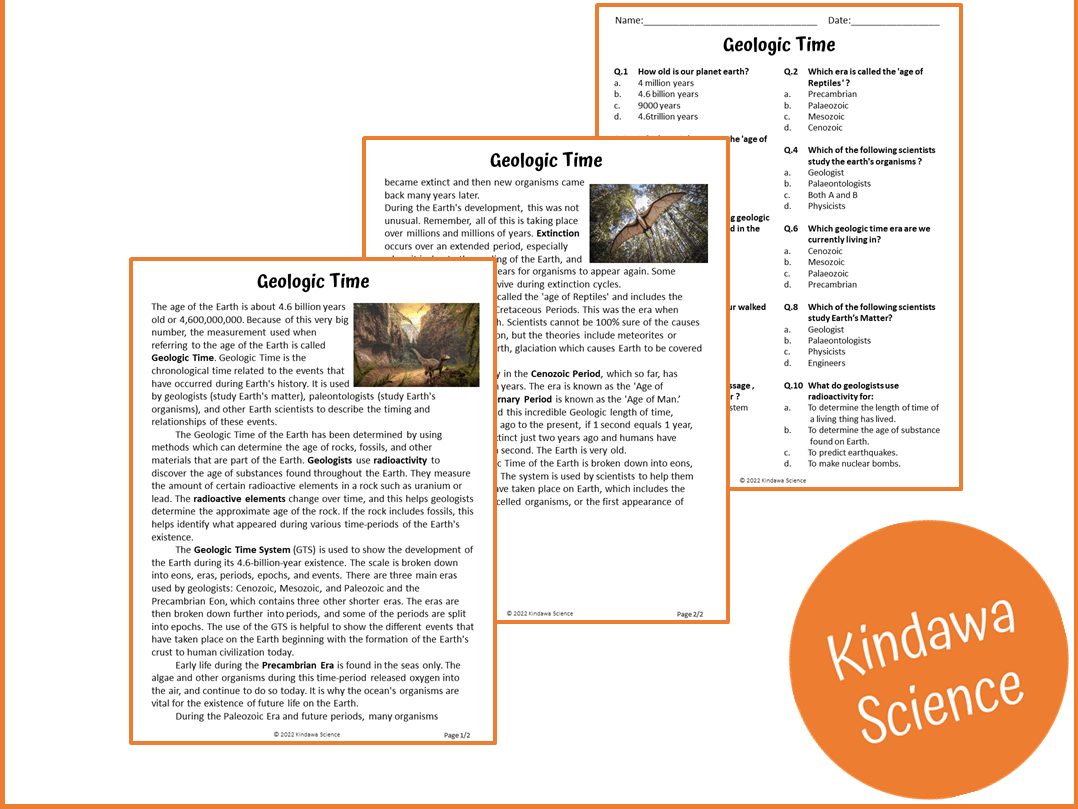 Geologic Time Reading Comprehension Passage and Questions PDF