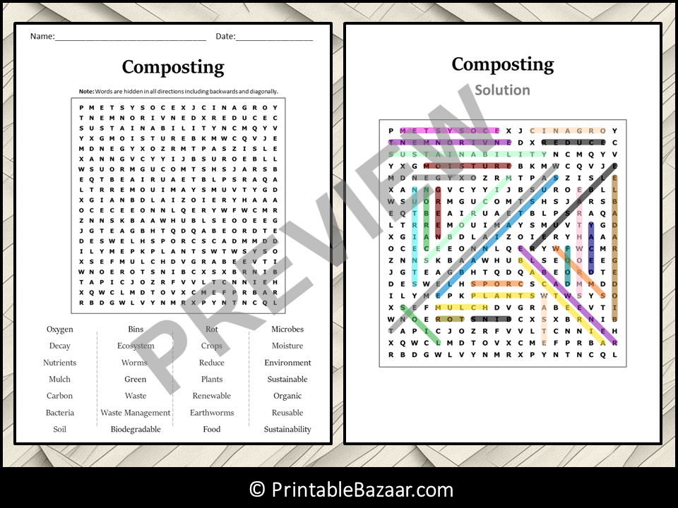 Composting Word Search Puzzle Worksheet Activity Teaching Resources