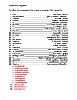 Presente progresivo (Present progressive in Spanish) worksheet 1