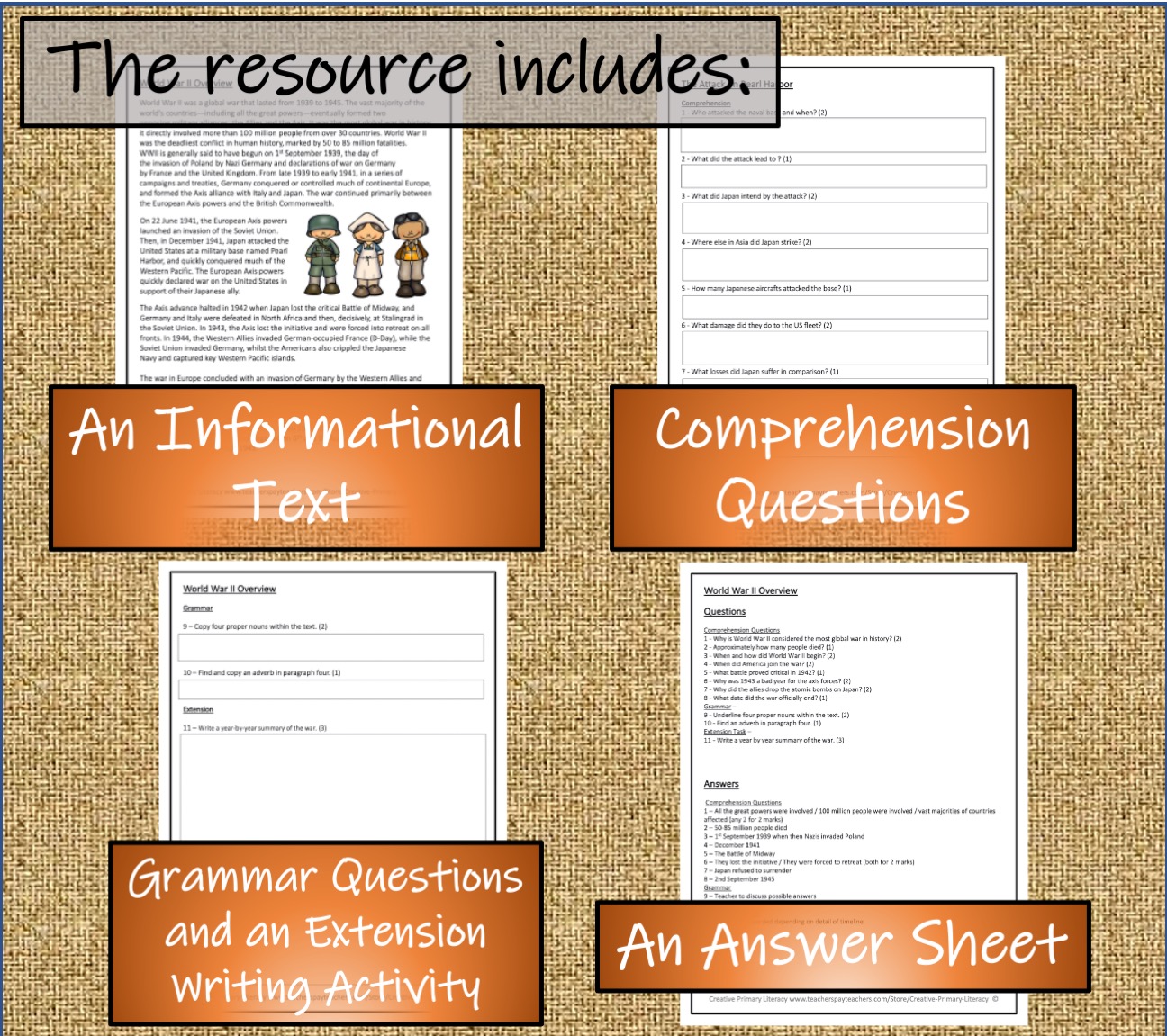 UKS2 World War II Reading Comprehension Activity Teaching Resources