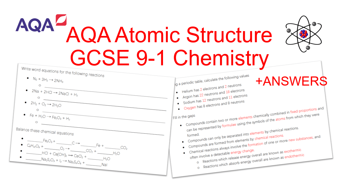 GCSE 91 Chemistry AQA Atomic Structure Worksheet