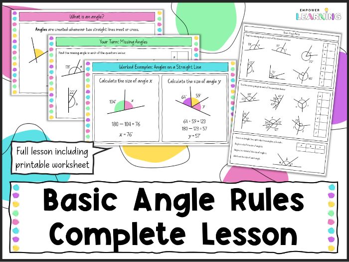 Basic Angle Rules, Angles Geometry Complete Lesson and Worksheet for