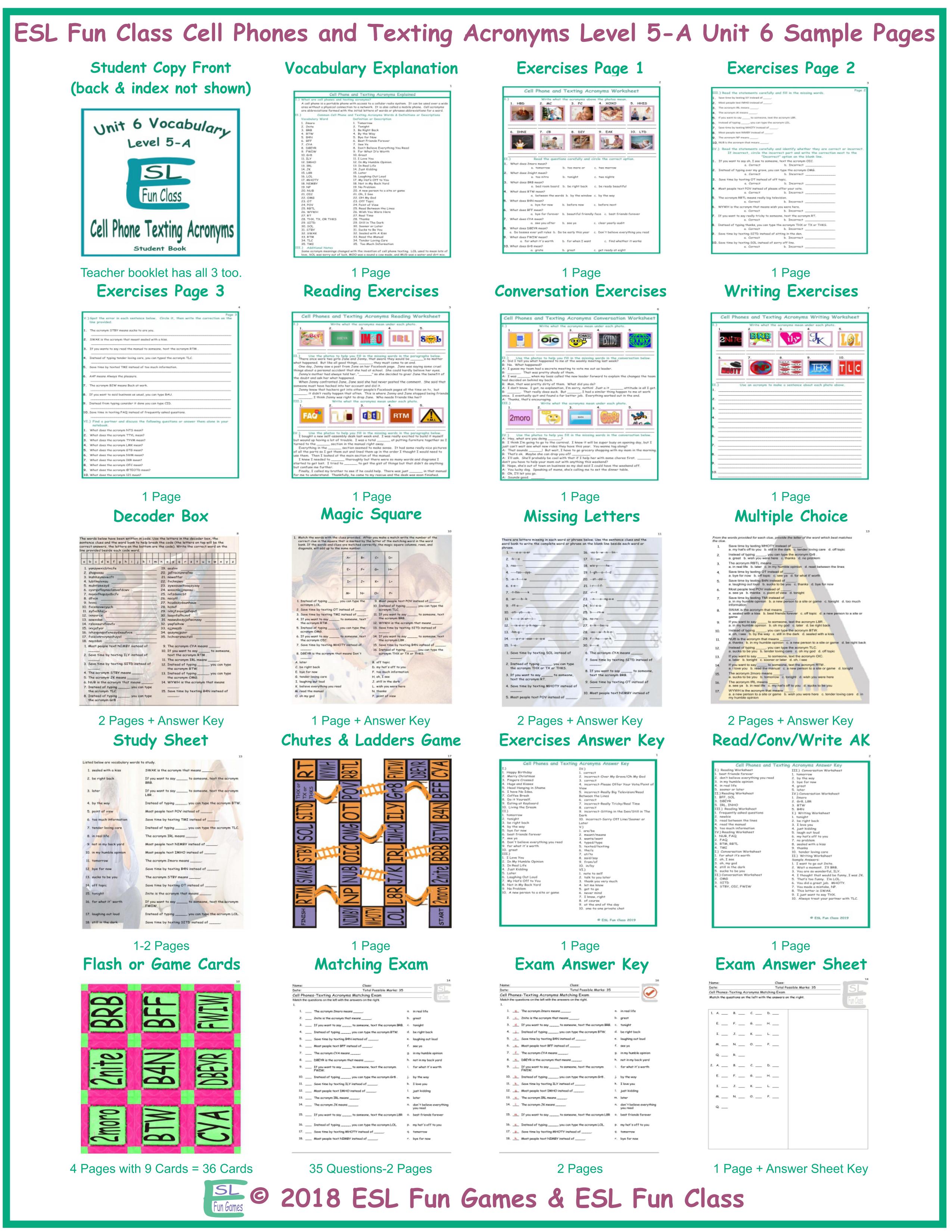 Cell Phones and Texting Acronyms Level 5A Unit 6 Teaching Resources