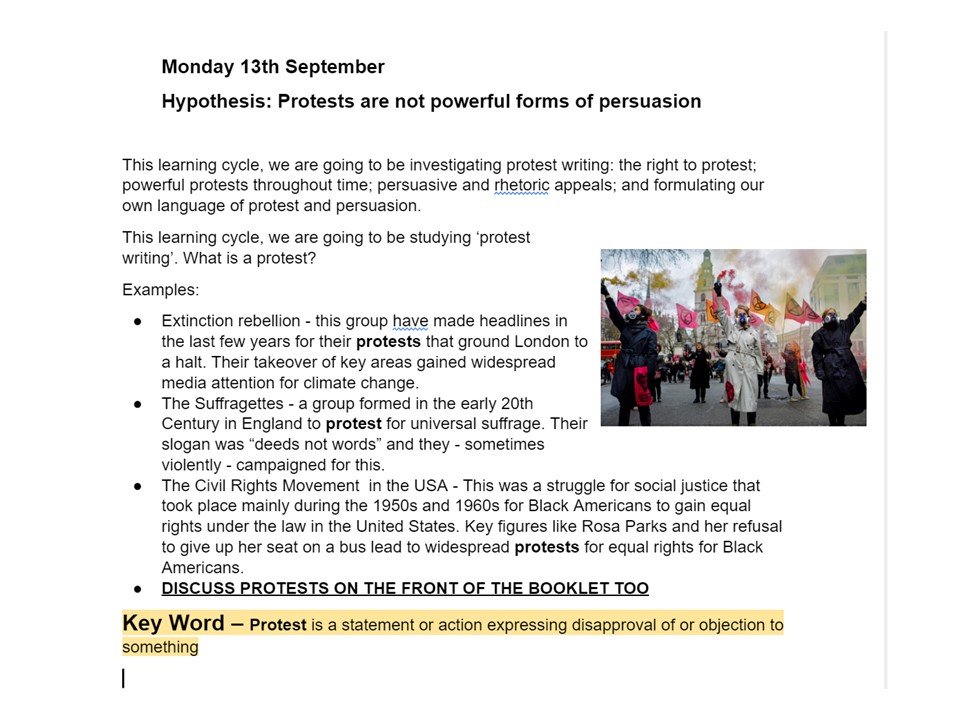 Protest Persuasive Writing Scheme of Work Teaching Resources