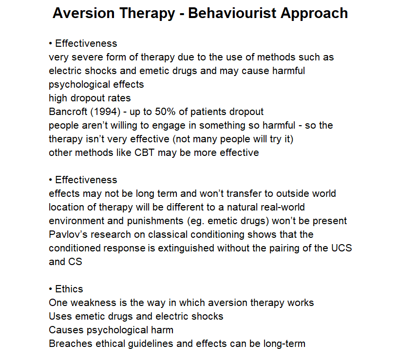 WJEC A LEVEL PSYCHOLOGY Therapy + Treatment Evaluation NOTES Teaching