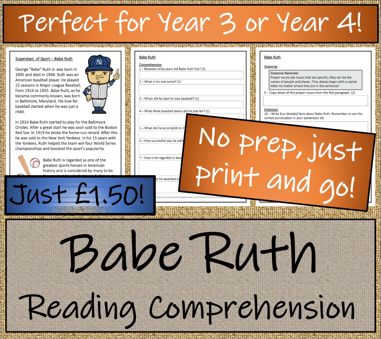 LKS2 Literacy Babe Ruth Reading Comprehension Activity Teaching