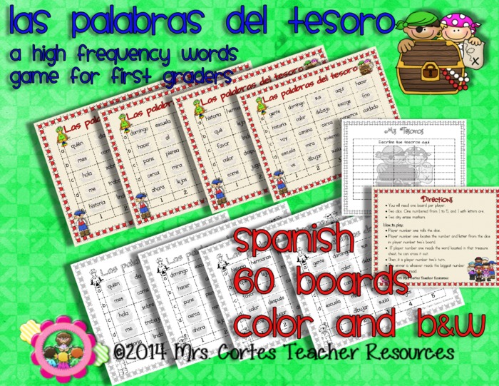 Las Palabras del Tesoro Spanish High Frequency Words Game for first