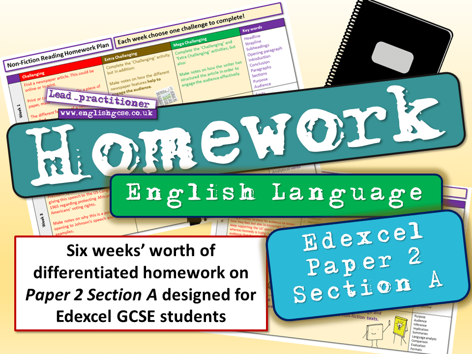 Edexcel English Language Paper 2 Homework Teaching Resources