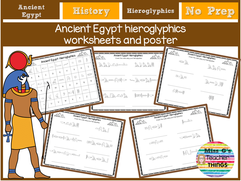 Ancient Egypt Hieroglyphics Worksheets with answers and alphabet poster Teaching Resources