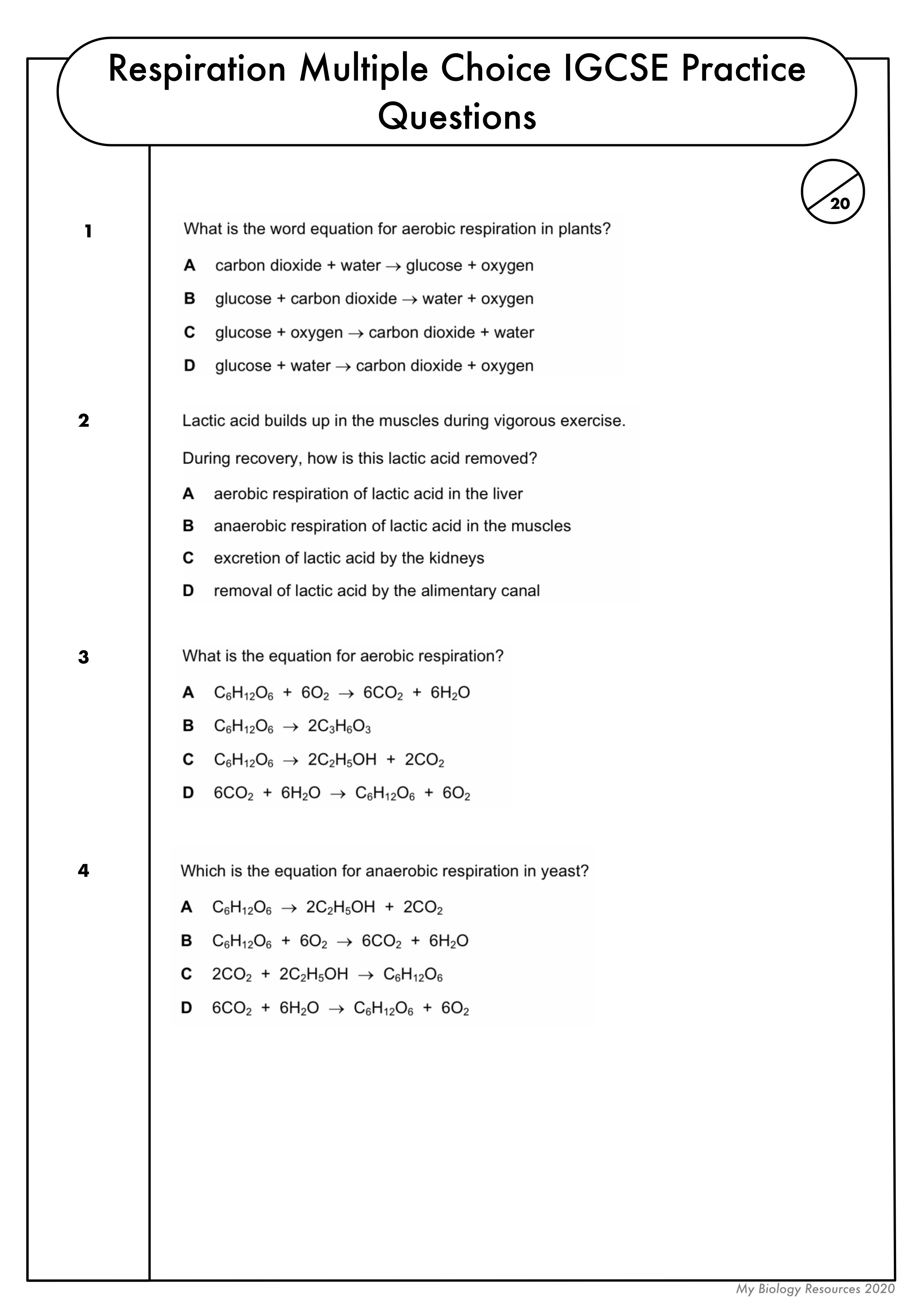 GCSE Biology MultipleChoice Topic Question Pack On