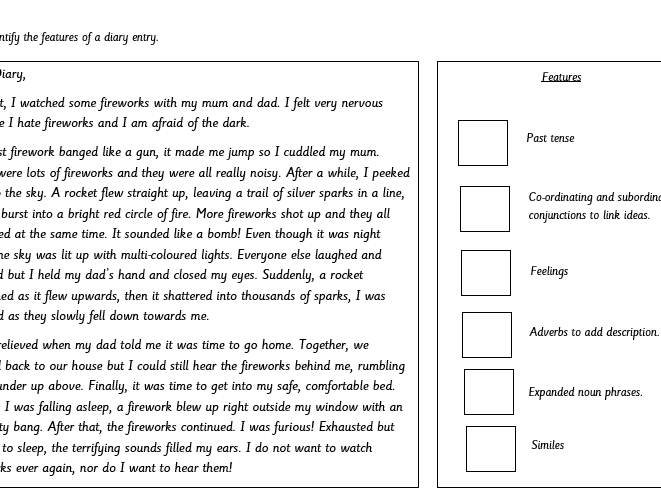 KS2 differentiated writing a diary entry WAGOLL editable with features
