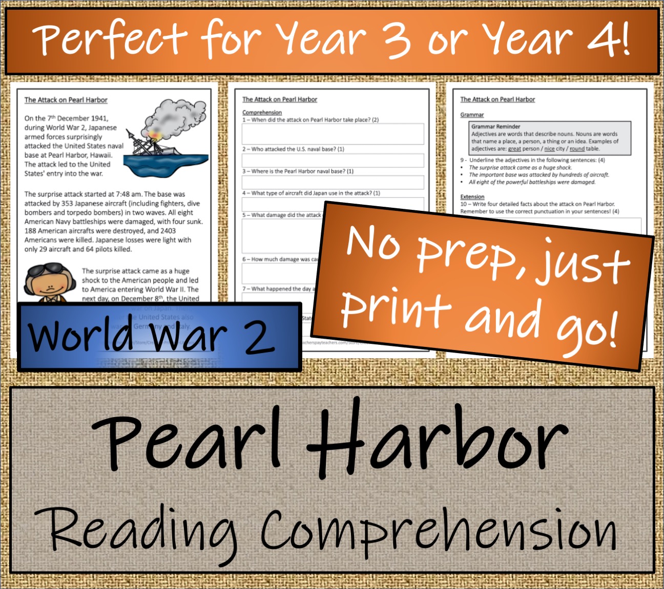 LKS2 Attack on Pearl Harbor Reading Comprehension Activity Teaching