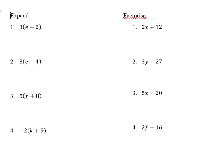 Expanding and factorising single brackets worksheet and answers