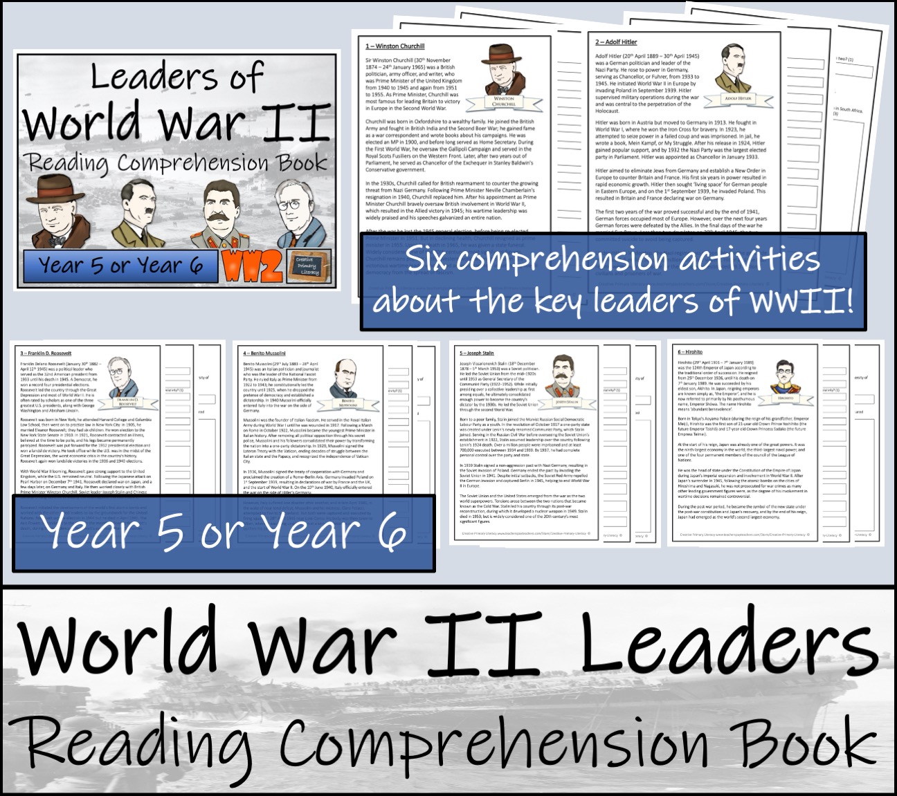 UKS2 World War II Leaders Reading Comprehension Book (6 Activities