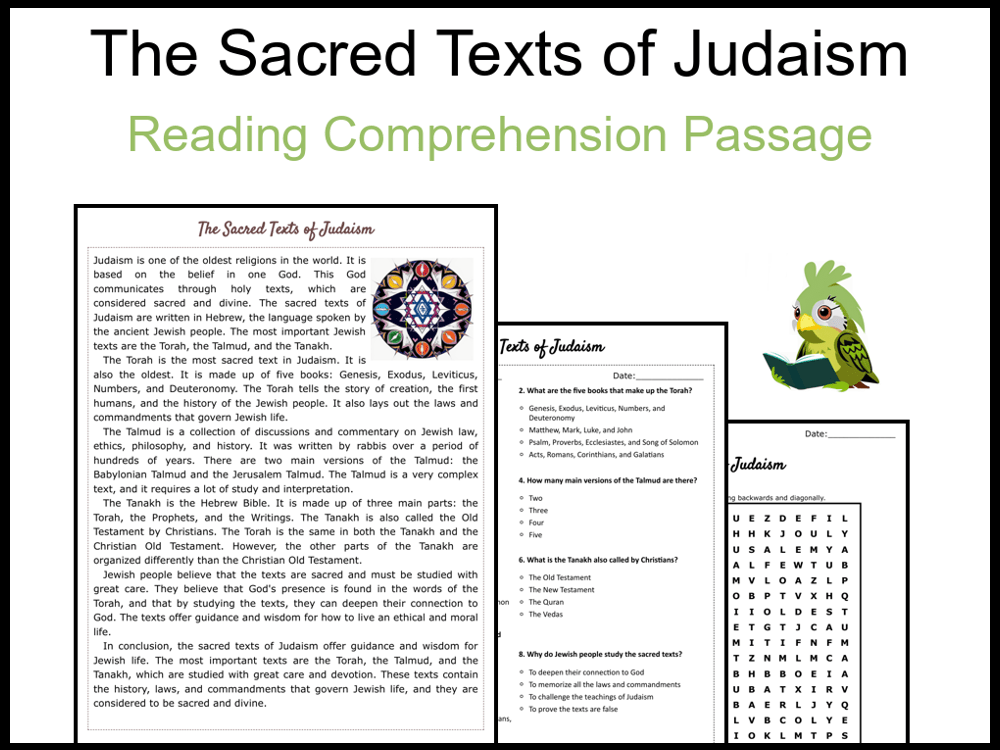 The Sacred Texts of Judaism Reading Comprehension and Word Search
