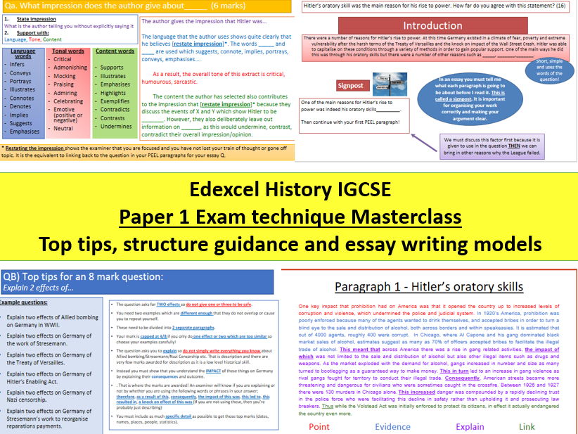 Edexcel History IGCSE Paper 1 Exam technique Masterclass Teaching