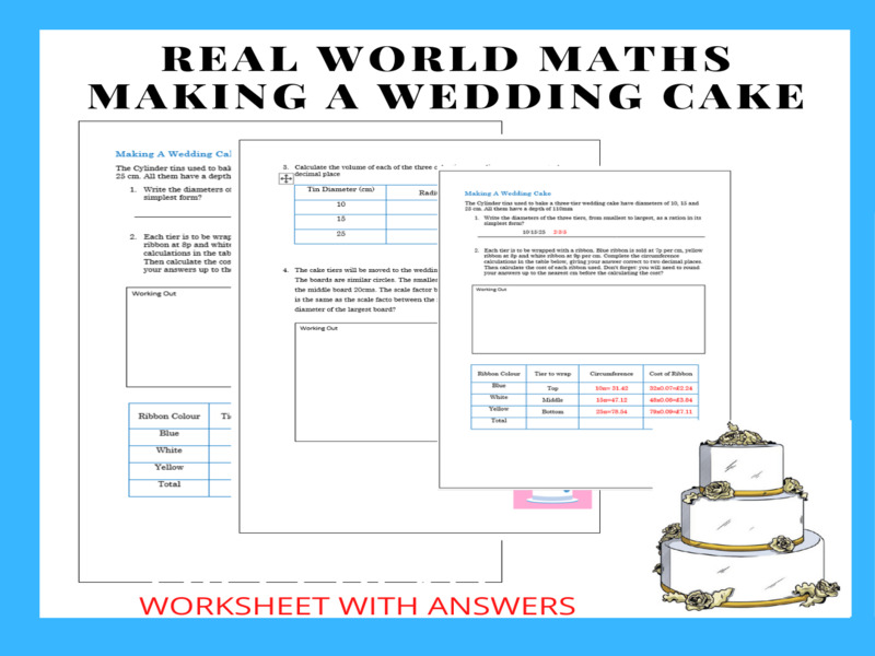 Real World Maths Making A wedding Cake Worksheet Teaching Resources