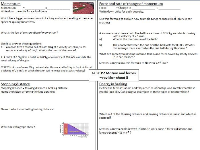 P2 Conservation of momentum, Stopping distances revision Teaching