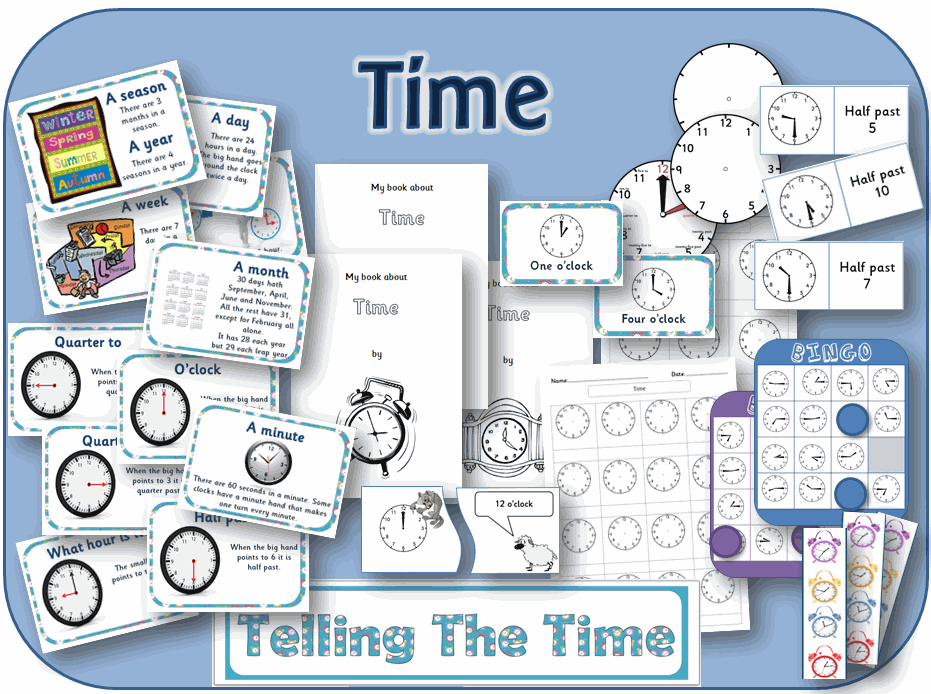 KS1 Maths Measurement TIME resources set powerpoints, display