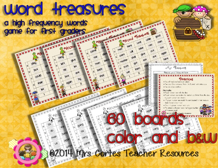 Word Treasures High Frequency Words Game for first grade Teaching