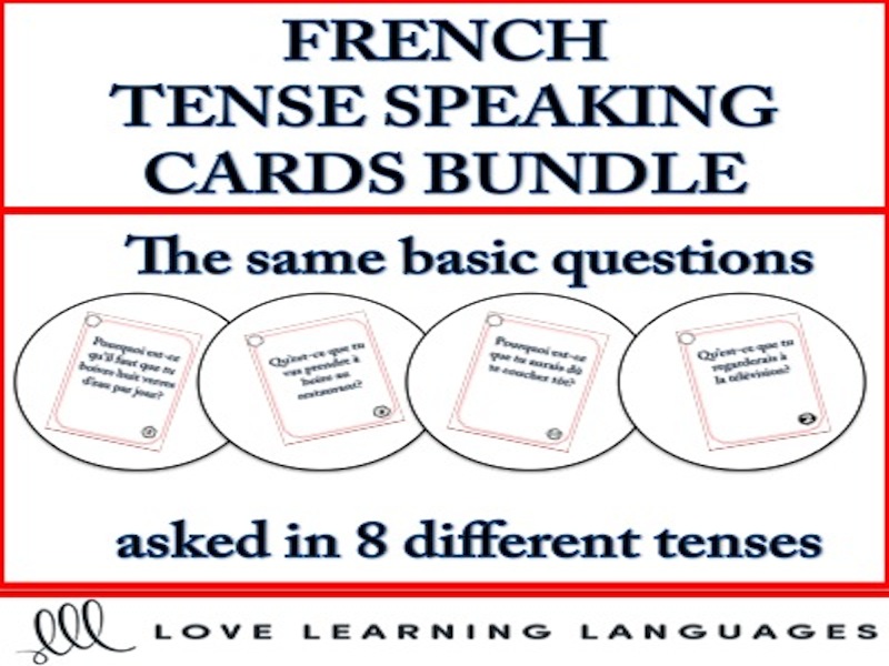 GCSE FRENCH French Speaking Questions Task Cards 8 Tense Bundle