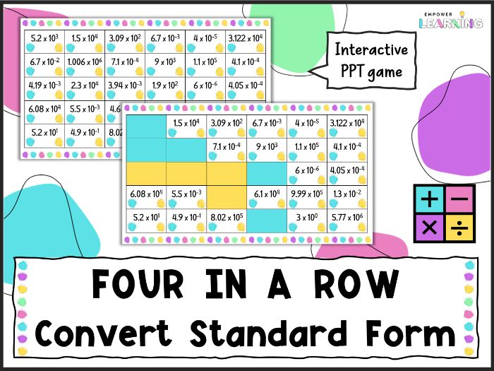 Convert from Standard Form Four in a Row Game for KS3 Teaching Resources
